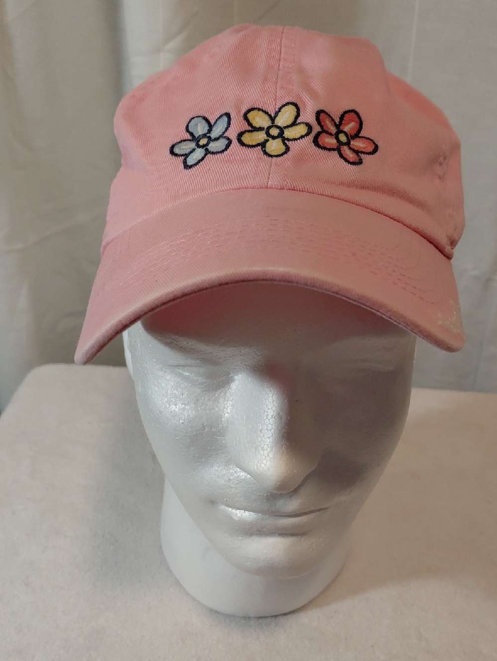Life Is Good Pink Cap with Blue, Yellow & Red Flower Embroidery